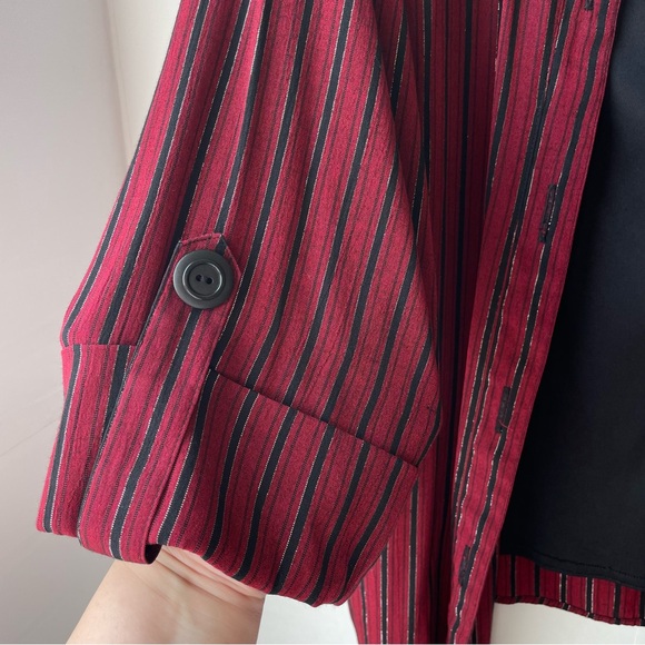 Dressbarn Button Up Blouse Built In Tank Shell Red/Black/Silver Striped Sz 22/24 - Picture 5 of 14